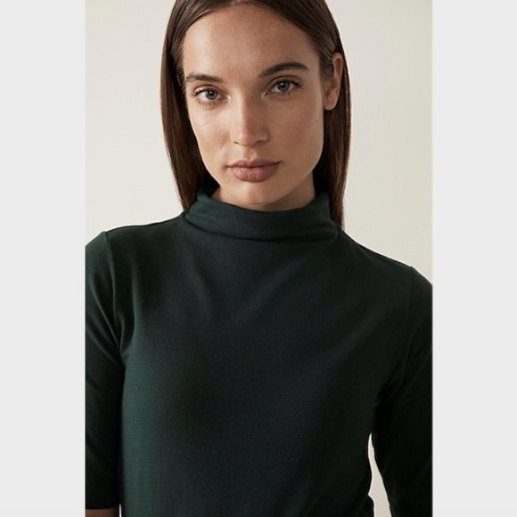 Trenery Tops - SOLD Trenery Dark Forest Green Mock Neck 1/2 Sleeve T-Shirt Top Size S Cotton